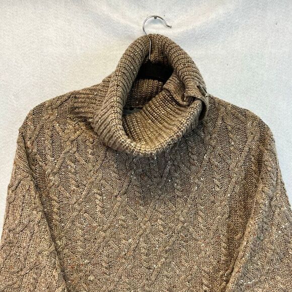 ANTHROPOLOGIE Corinne Cable Knit Poncho Sweater Small Taupe Tan Cowl Oversized - Picture 7 of 15